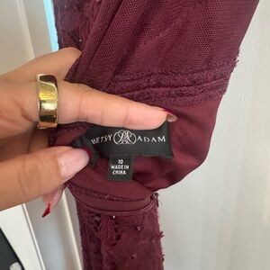 Betsy & Adam Deep Red Lace Gown